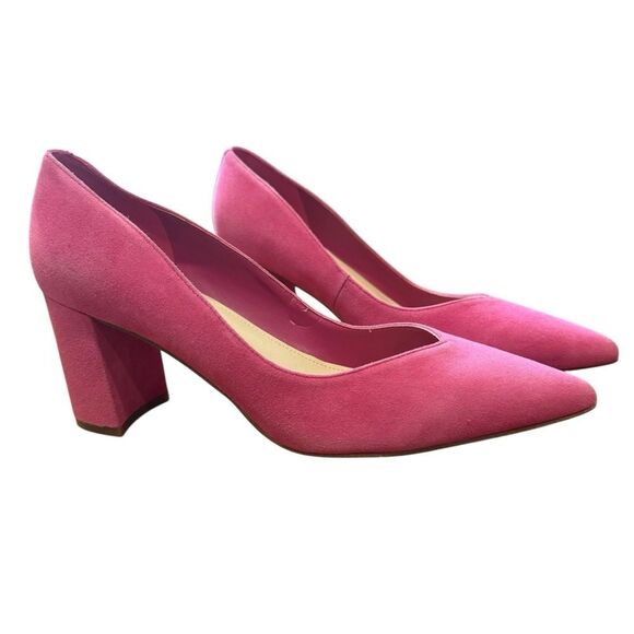 Revolve Marc Fisher Caitlin Hot Pink Slip On Suede Leather Pump Block Heels - Picture 5 of 10